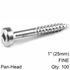KREG Zinc Pocket Hole Screws 25mm 1.00' #6 Fine Thread Pan Head 100ct